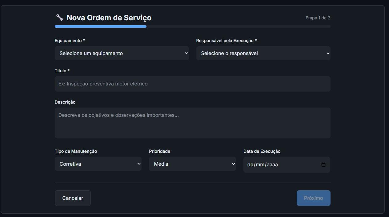 Tela de ordem de serviço da plataforma